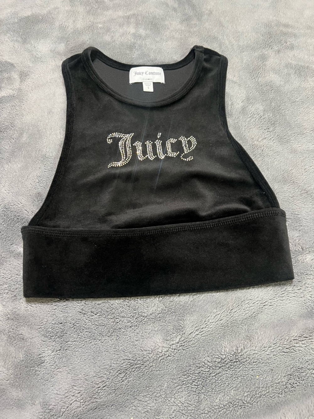 Juicy Couture Black Velour Racerback Crop Top Size S Y2K Bedazzled Tank